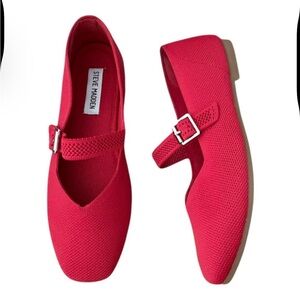 NWOT Steve Madden Red Knit Woven Square Toe Mary Jane Flats Size 9 Rothy’s